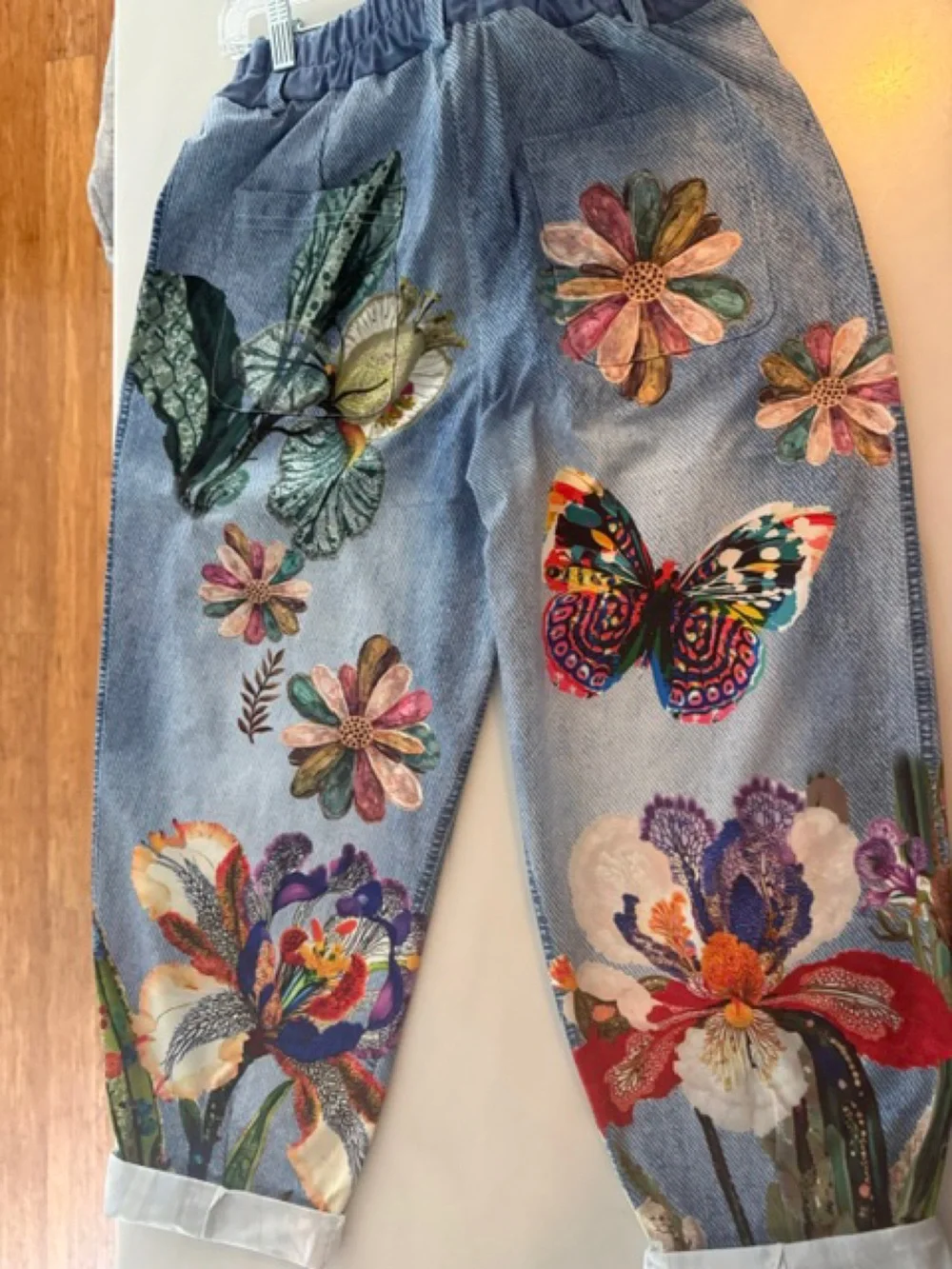 L513 Loowie Butterfly Floral Printed Pants One Size